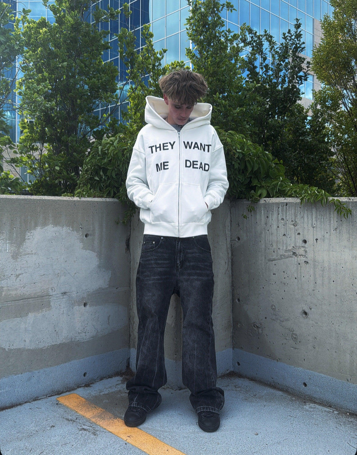 WHITE “TARGETED” ZIP-UP